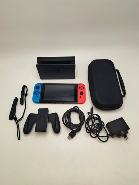 * Red/Blue Nintendo Switch V2 Console w/ Cables & Case! * Carousel 1