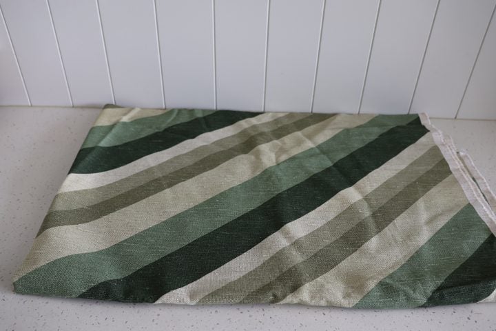 Retro Linen Fabric in Green Stripes - great for interior projects. Carousel 1