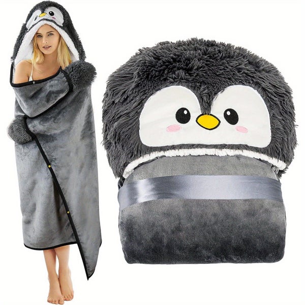 NNETM Penguin Hooded Wearable Blanket with Gloves Carousel 2