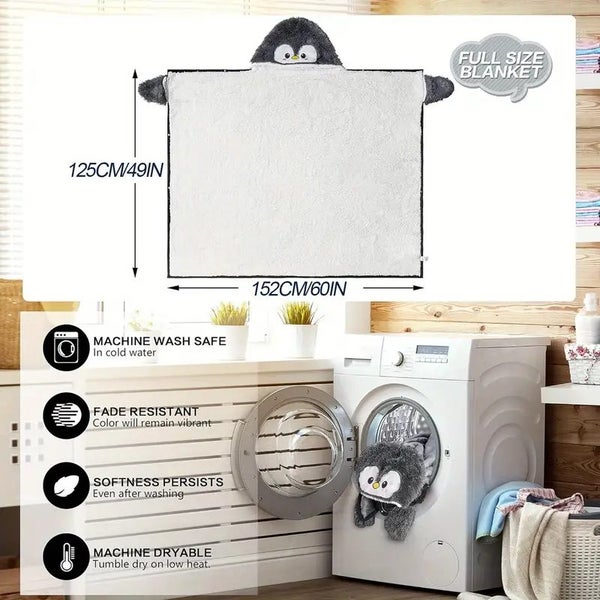NNETM Penguin Hooded Wearable Blanket with Gloves Carousel 6