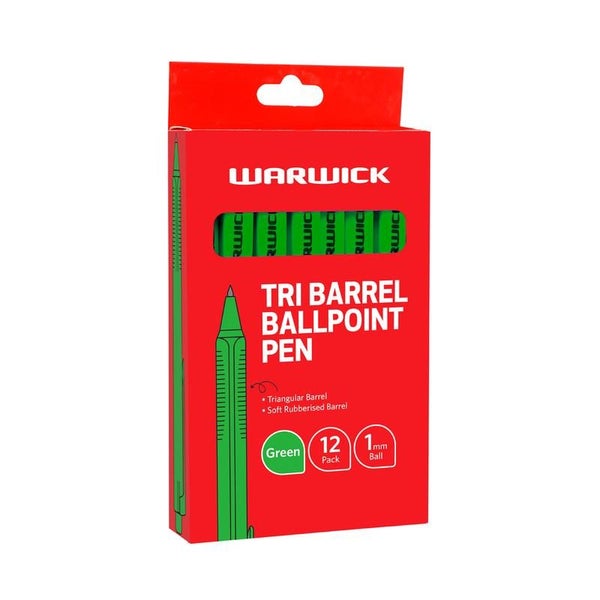 Warwick Tri Barrel Ballpoint Pens 1.0mm Green Box of 12 Carousel 1