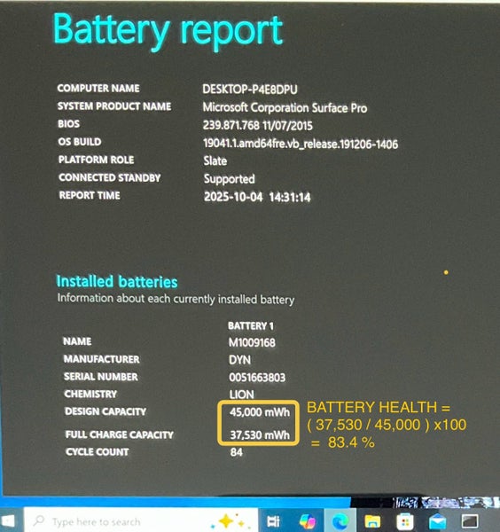 MICROSOFT SURFACE M3 CORE win 10 Pro 83.4% BATTERY HEALTH Carousel 6
