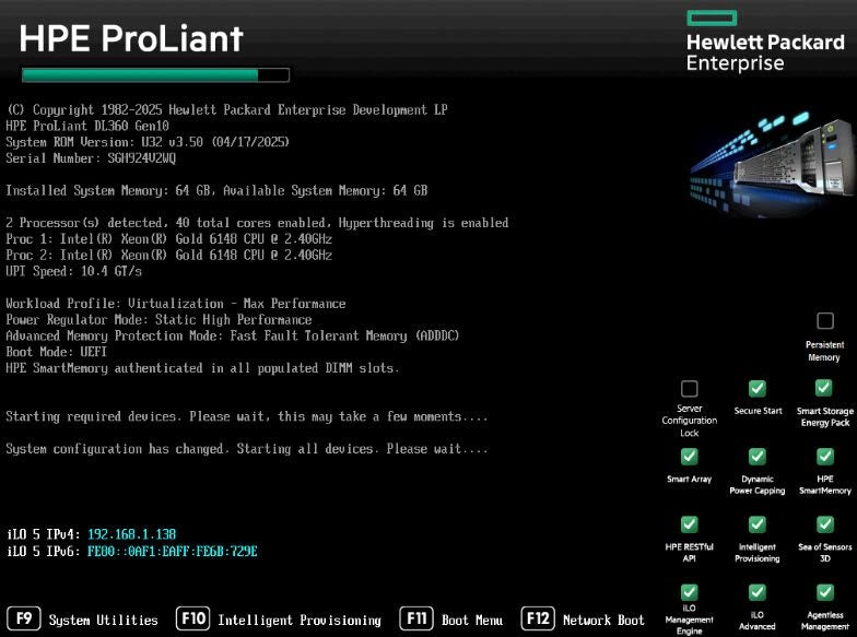 HPE DL360 Gen10 2 x 20Core CPU 64GB RAM 128GB NVMe RAID Controller 2xPSU Carousel 2