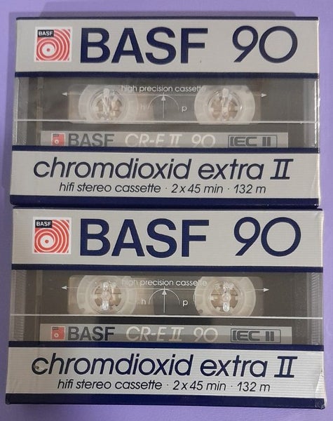 2 x BASF Chromdioxid Extra II 90min Type II Blank Audio Cassette Tapes (sealed) Carousel 1