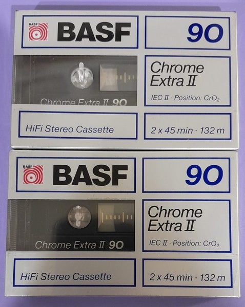 2 x BASF Chrome Extra II 90min Type II Blank Audio Cassette Tapes (new/sealed) Carousel 1