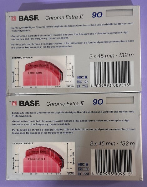 2 x BASF Chrome Extra II 90min Type II Blank Audio Cassette Tapes (new/sealed) Carousel 2