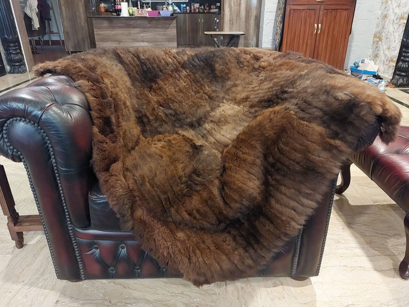 New Single Natural Brown Real NZ Possum Full Fur Throw - No Reserve! - B6596 Carousel 1