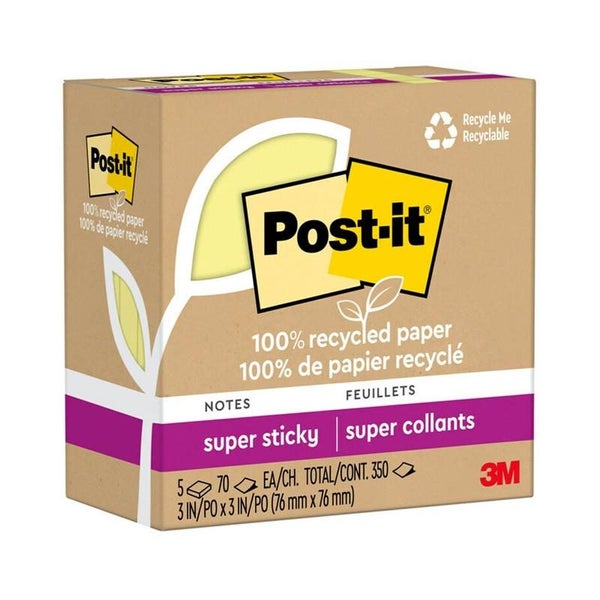 Post-it Super Sticky Notes 76x76mm Yellow, Pack of 5 Carousel 1
