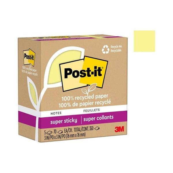 Post-it Super Sticky Notes 76x76mm Yellow, Pack of 5 Carousel 2