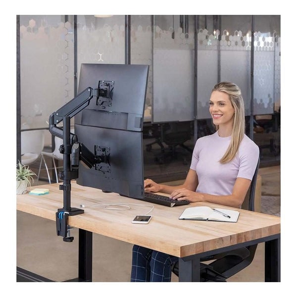 Fellowes Dual Monitor Arm with USB, 27" Max, Platinum F8043401 Carousel 9