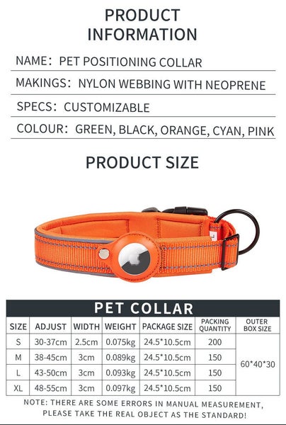 Elosung Size Xl Black Reflective Adjustable Anti-Lost Pet Collar For Apple Airta Carousel 2