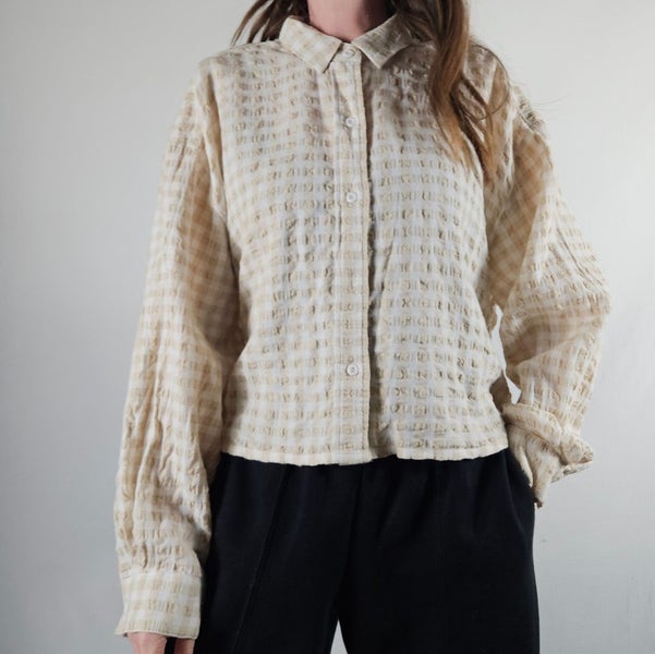 Long lost Gingham Cropped Oversize Shirt size 14 Carousel 1