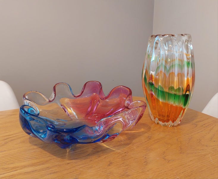 Mid Century Murano / Japanese Art Glass Vase & Bowl Carousel 1