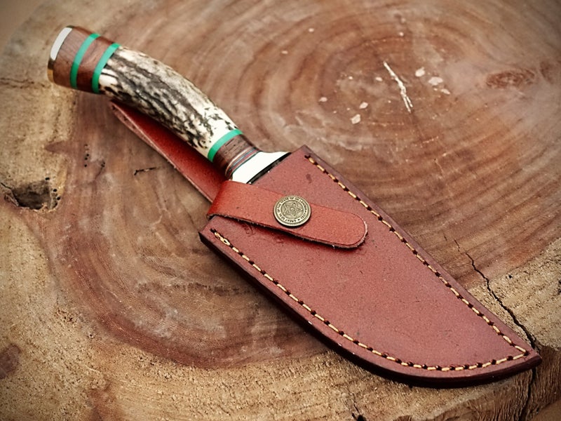 Hand Made Damascus Steel With Stag Horn Wood Handle Collector Knife RRP 400$. Carousel 8