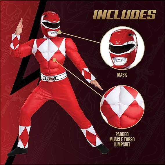 Red Ranger Muscle Costume, Official Power Rangers Costume with Mask SIZE 7-8 Carousel 2