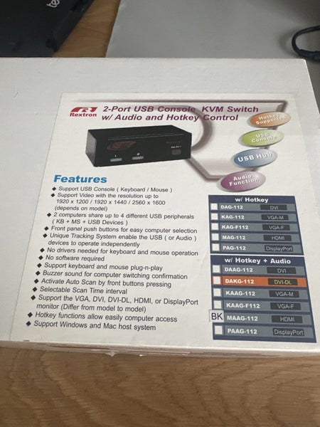 Rextron 2-Port USB Console KVM Switch with Audio & Hotkey Control Carousel 1