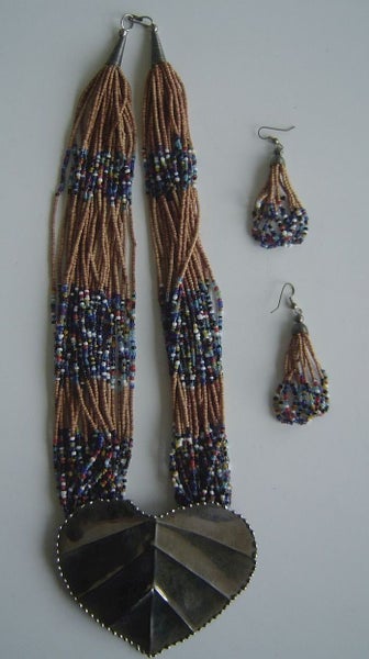 Ethnic Metal and Bead Necklace and Earrings Carousel 1