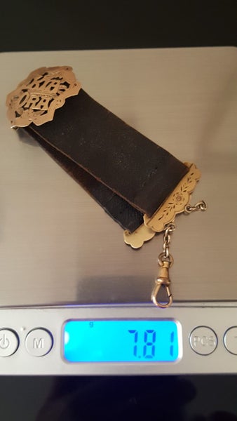 Rare NZ Colonial 9ct 'Kia Ora' shield/black leather watch fob 7.8 grams *** Carousel 9