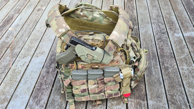 Airsoft Multicam TMC 6094 Plate carrier, MC battle belt, and WE Glock GBB Carousel 2
