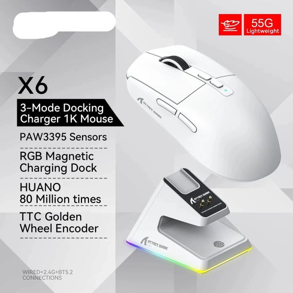NNEOBA Tri-Mode RGB Gaming Mouse with Magnetic Charging Base Carousel 5
