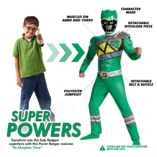 Green Ranger Power Rangers Dino Charge Muscle Superhero Boys Costume Size 7-8 Carousel 2