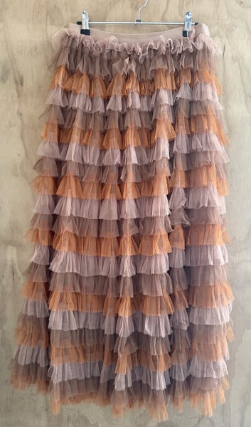 Multicoloured Autumn Toned Ombré Tulle Mesh Layered Tutu Maxi Skirt Size 12-14 Carousel 1