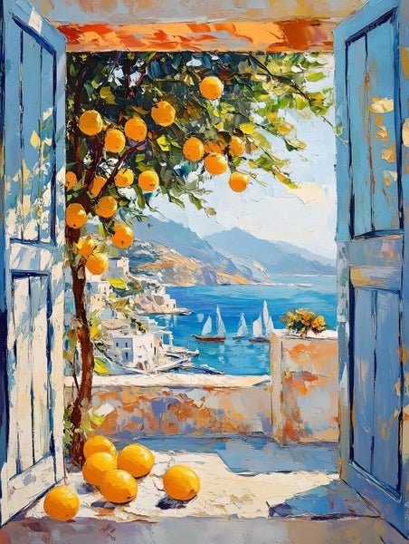 Framed $1 RESERVE 1 Panel Canvas Art Print - Patio Doors Greece, Greek Islands Carousel 1