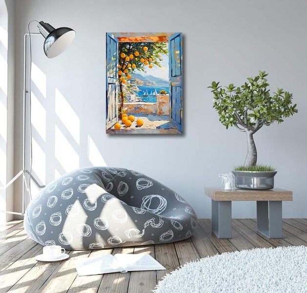 Framed $1 RESERVE 1 Panel Canvas Art Print - Patio Doors Greece, Greek Islands Carousel 2