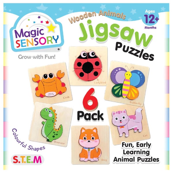 Magic Sensory Wooden Animals Jigsaw Puzzle, 6 Pack Carousel 1