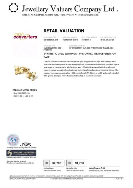 $2,700 14CT YG SYNTHETIC 1.33CT OPAL EARRINGS #B18189931-1 Carousel 2