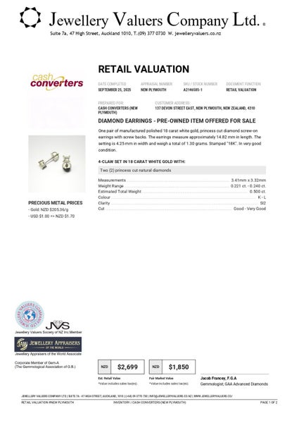 $2,699 18CT WG 0.500CT (TDW) DIAMOND EARRINGS #A2146585-1 Carousel 2