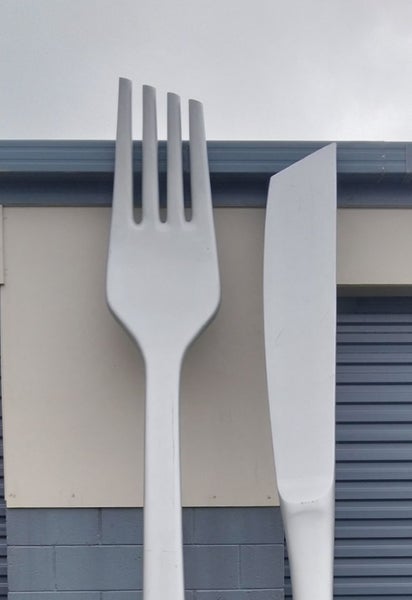 Huge Knife and Fork (Fibre Glass) over steel pipes Carousel 2