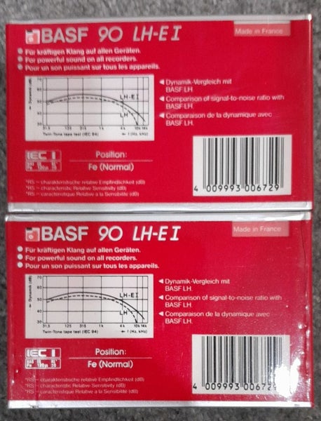 2 x BASF LH extra I 90 min Blank Audio Cassette Tape (LH-EI Sealed France) Carousel 2