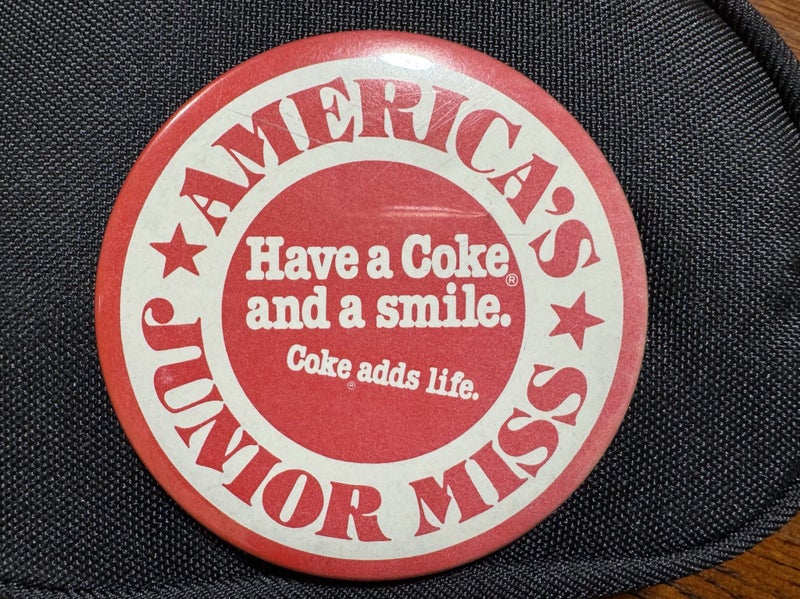 Junior Miss America’s Large Coke Pin Back Badge. Carousel 1