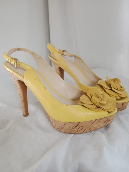 Leather Yellow Heels, Sz 7.5/38.5 Carousel 18