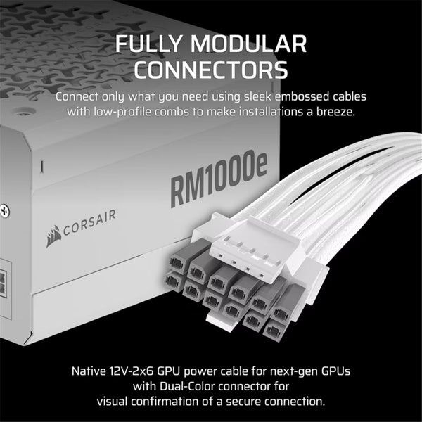 Corsair RM1000e White 1000W Cybenetics Gold ATX 3.1 Power Supply PCIe 5.1 Carousel 2
