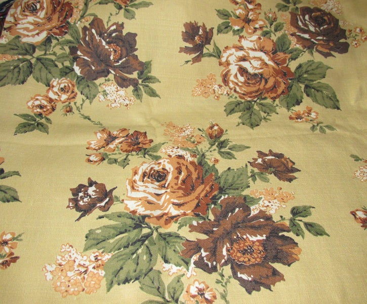 Lovely Large Remnant Vintage Floral Cotton Barkcloth Fabric Roses Autumn Shades Carousel 3