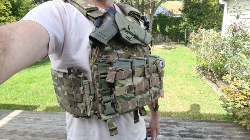 Airsoft Multicam TMC 6094 Plate carrier, MC battle belt, and WE Glock GBB Carousel 9
