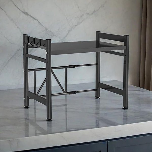 2-Tier Expandable Microwave Oven Rack Metal Stand Shelf with 6 Hooks Carousel 9