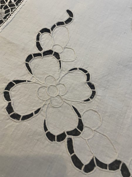 A stunning very fine white linen hand embroidered Dresser cloth Carousel 4