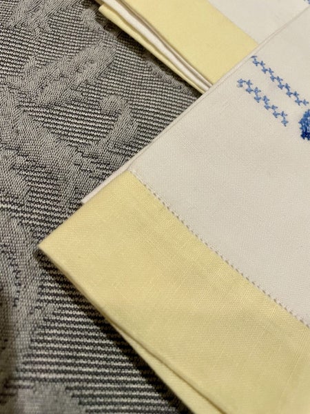 2 UNUSED hand embroidered Linen hand cloths with a yellow linen trim Carousel 3