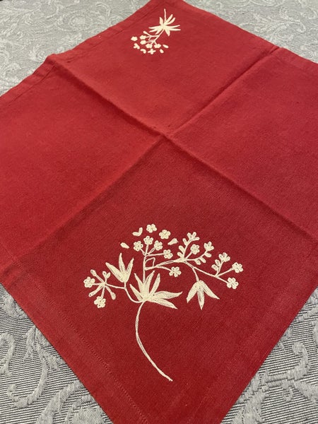 3 generous sized hand embroidered red Serviettes - perfect for Christmas! Carousel 1