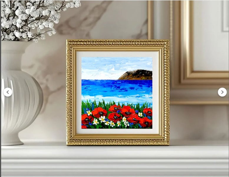 ART painting Landscape Oil New original Ocean Poppy 20x20cm Carousel 1