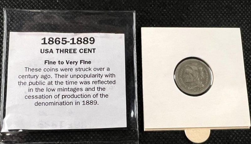 1873 USA Three Cent Nickel Coin – Fine to Very Fine - Lot F77 Carousel 1