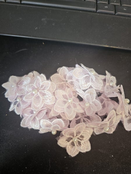 PALE PALE PINK FLOWER PEARL CENTRE 1 FLOWER IS 4CM AUCTION IS FOR 10 FLOWERS Carousel 3