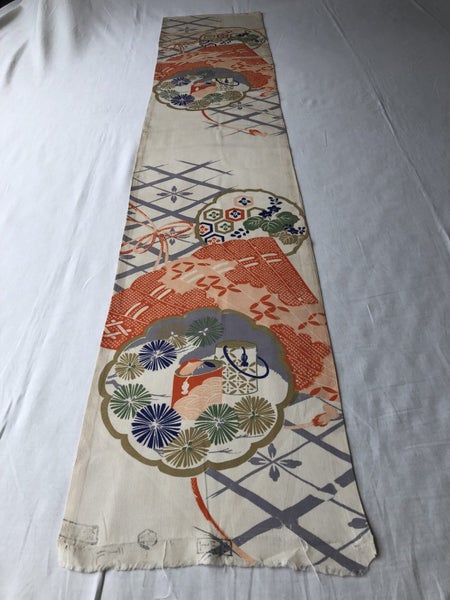 Vintage Japanese Silk Fabric Piece Old Textile Obi Panel Carousel 1