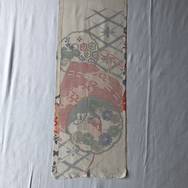 Vintage Japanese Silk Fabric Piece Old Textile Obi Panel Carousel 19