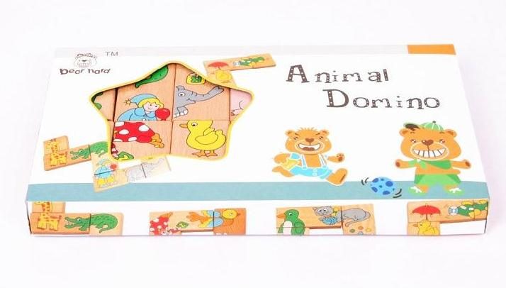 Brand New 15Pcs Wooden Animal Domino Carousel 2