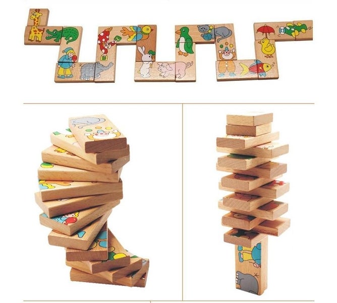 Brand New 15Pcs Wooden Animal Domino Carousel 4