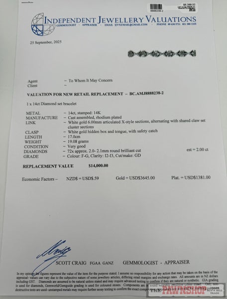 14ct White Gold 2.0ct TDW Diamond Bracelet ~ $14,000! Carousel 5